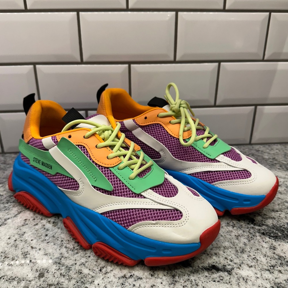 Steve Madden Womens 10 Possession Sneakers Multi Color Chunky Platform POSS03S1
